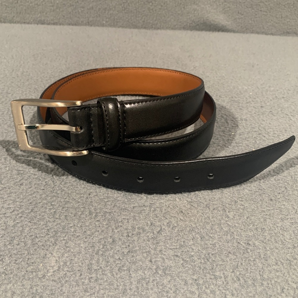 Mens Black‎ Genuine Leather Dress Belt Silver Buckle Size 38 11ST0104